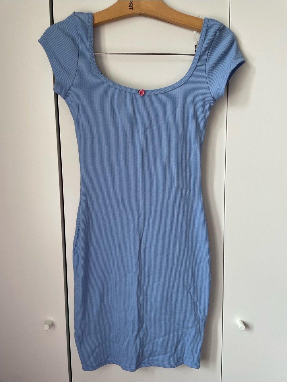 Heart & Hips Light Blue Ribbed Scoop Neck Mini Dress